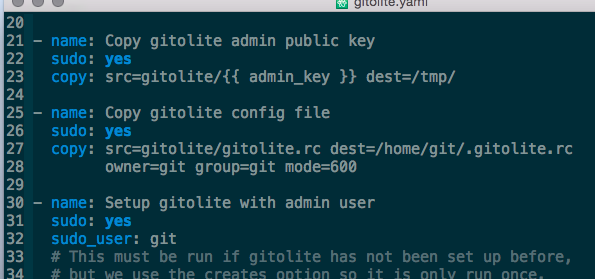 Ansible setup of Gitolite in Emacs